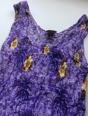 Women's Aloha Hut Purple Floral Smocked Sleeveless Top with Gold One Size 7726
